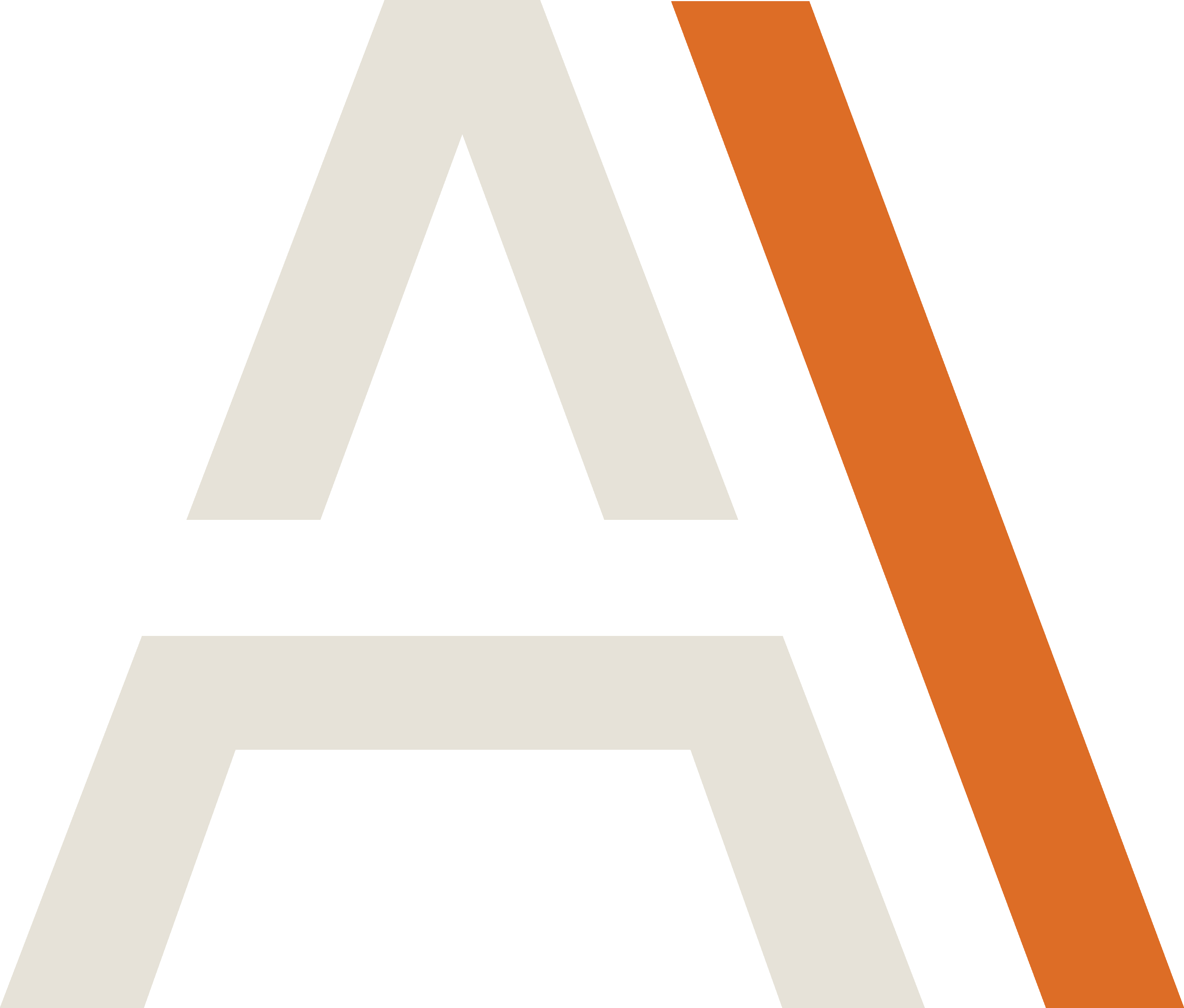 A large white letter A on a black background with a diagonal orange line.
